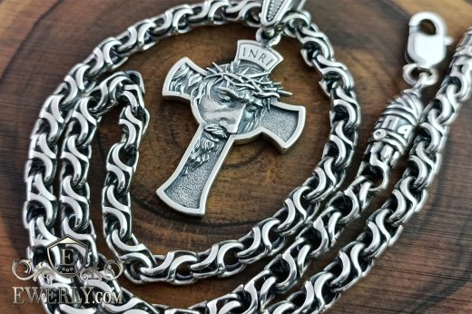 Silver chain "Slavyanka" with a cross, фото